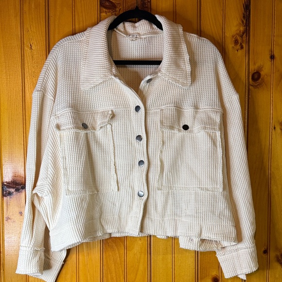 POL Jackets & Blazers - POL Cream Waffle Textured Women's Jean Jacket